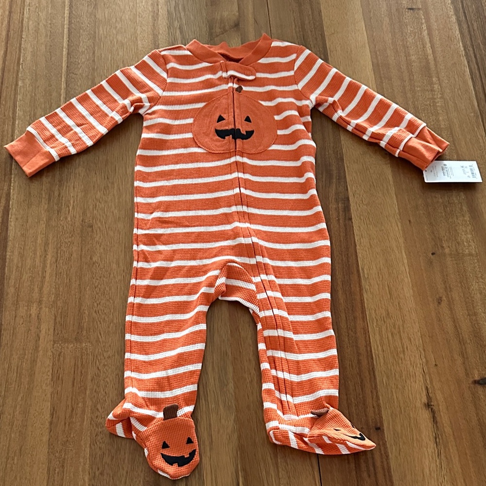 Carter's Orange and White Striped Pumpkin Footie